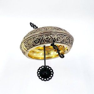 Beautiful Antiqued Gold Tone Hinged Filigree Bangle Bracelet